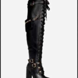 Black Knee-High Lace-Up Boots